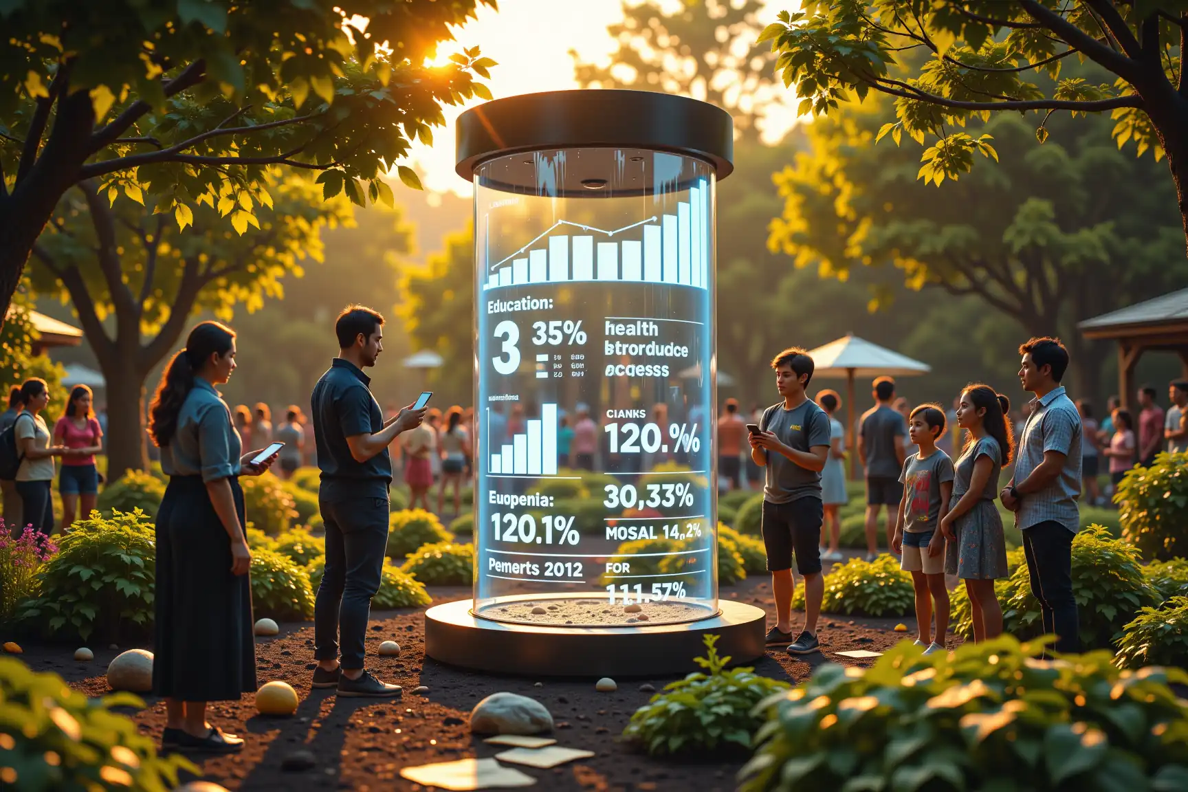 Ilustración de impacto comunitario y éxito basado en datos